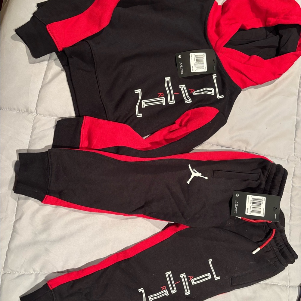 Jordan 2 piece jogger set top/bottom black/red/white size 5=original $120
